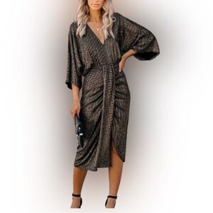 Vici Looking Forward Metallic kimono midi dress
